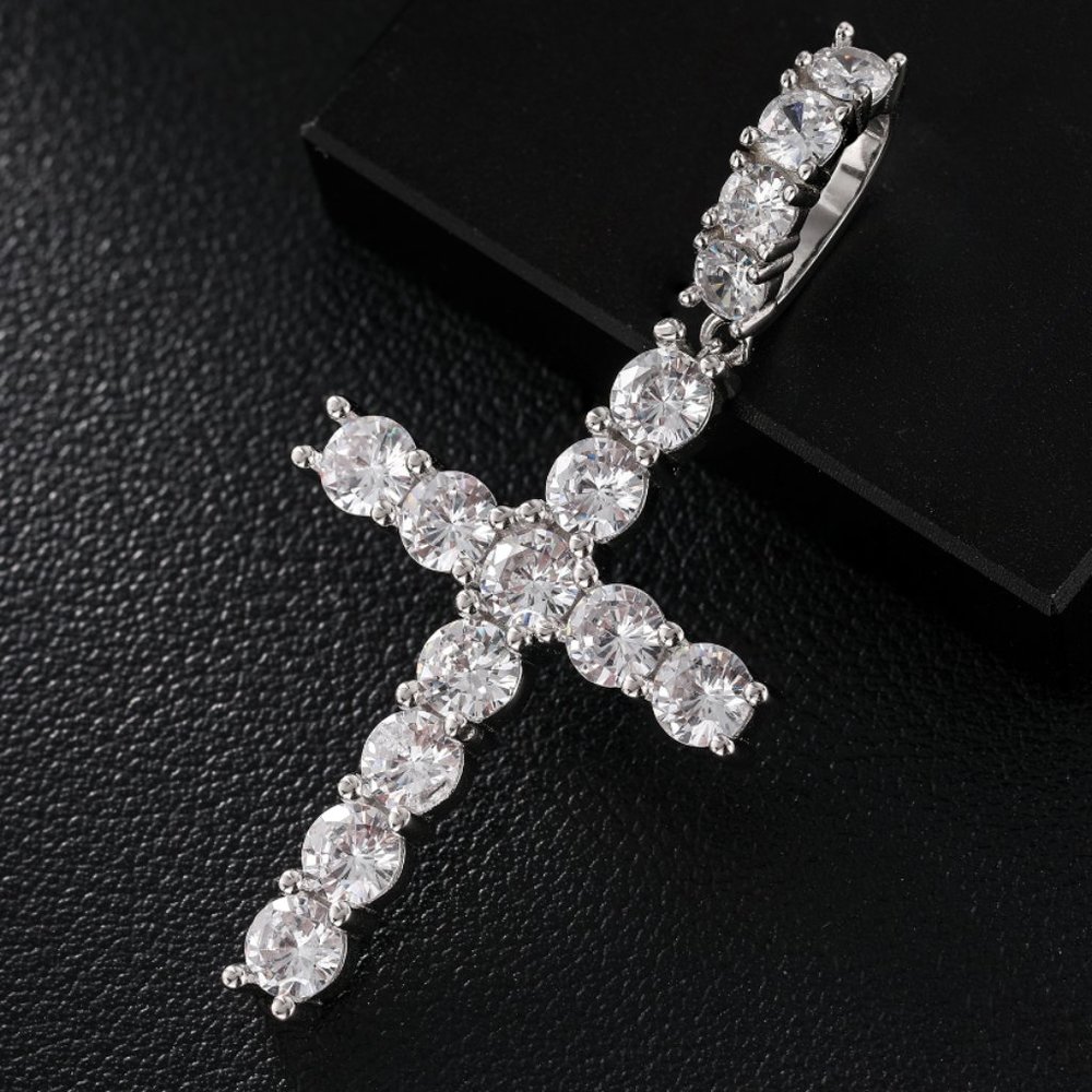 3.64 ctw Moissanite Diamond Cross Pendant Necklace Solid 925 Sterling Silver - Picture 3 of 10